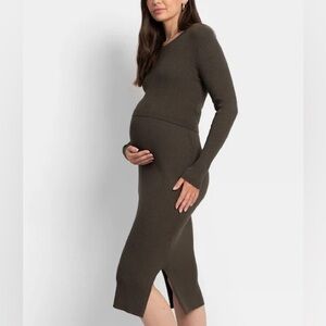Seraphine Olive Ribbed Knit Top and Dress Sz 4 Maternity Breastfeeding Friendly